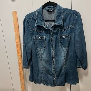 Western 3/4 sleeve denim blouse